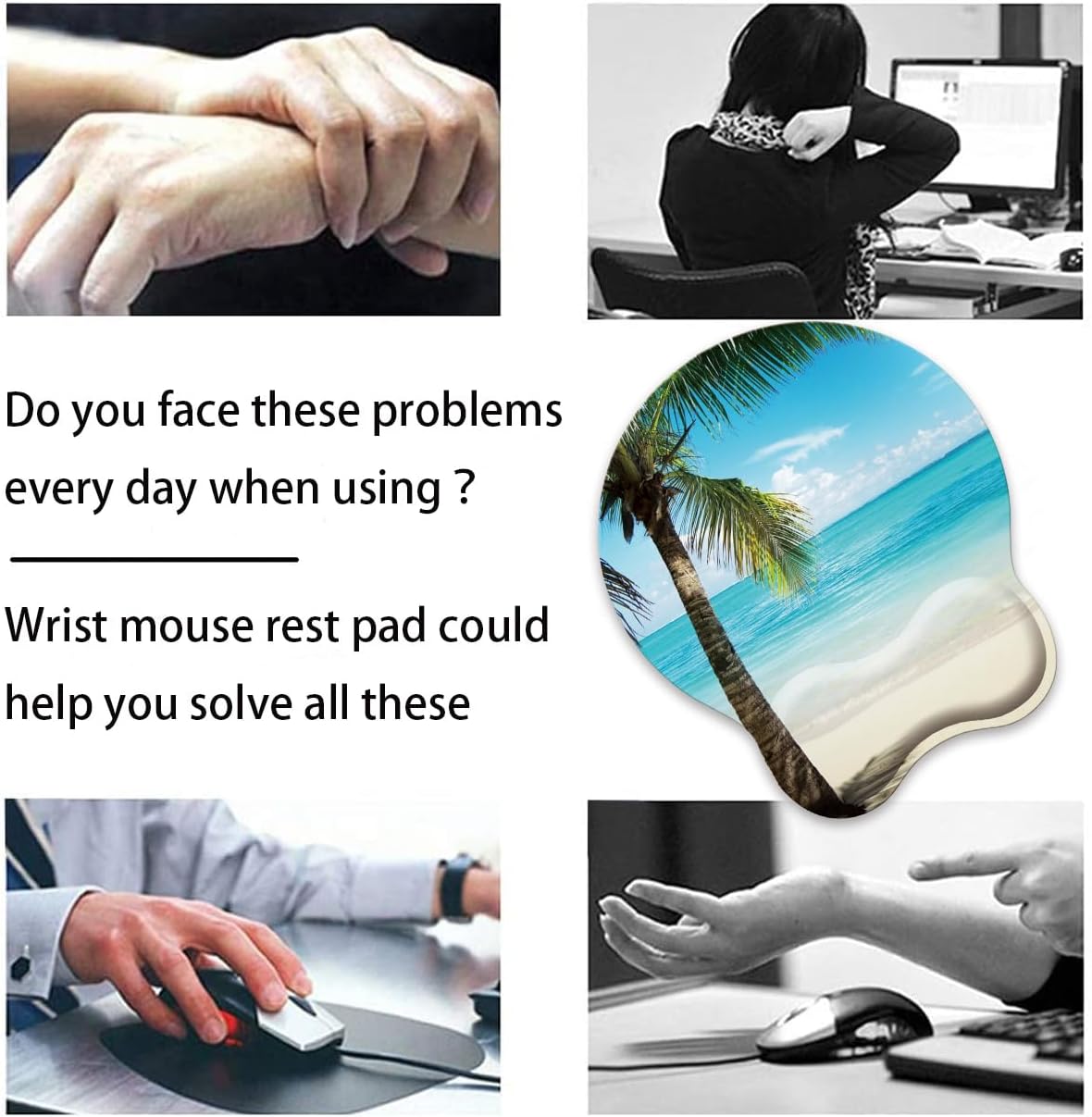 Mouse Wrist Rest and Keyboard Wrist Rest Pad Set, Non-Slip Rubber Base Smooth Surface Ergonomic Gaming Mouse Pad for Easy Typing and Pain Relief, Antique Blue Wood Grain Dog Paw + Coaster