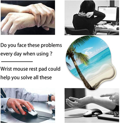 Mouse Wrist Rest and Keyboard Wrist Rest Pad Set, Non-Slip Rubber Base Smooth Surface Ergonomic Gaming Mouse Pad for Easy Typing and Pain Relief, Antique Blue Wood Grain Dog Paw + Coaster