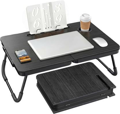 BUYIFY Foldable Laptop Bed Desk for Couch, Sofa - Large Lap Desk Tray Table with Cup Holder and Tablet Slot - Portable Notebook Stand for Eating, Writing, Studying and WFH -NEW-006-USA Original Patent