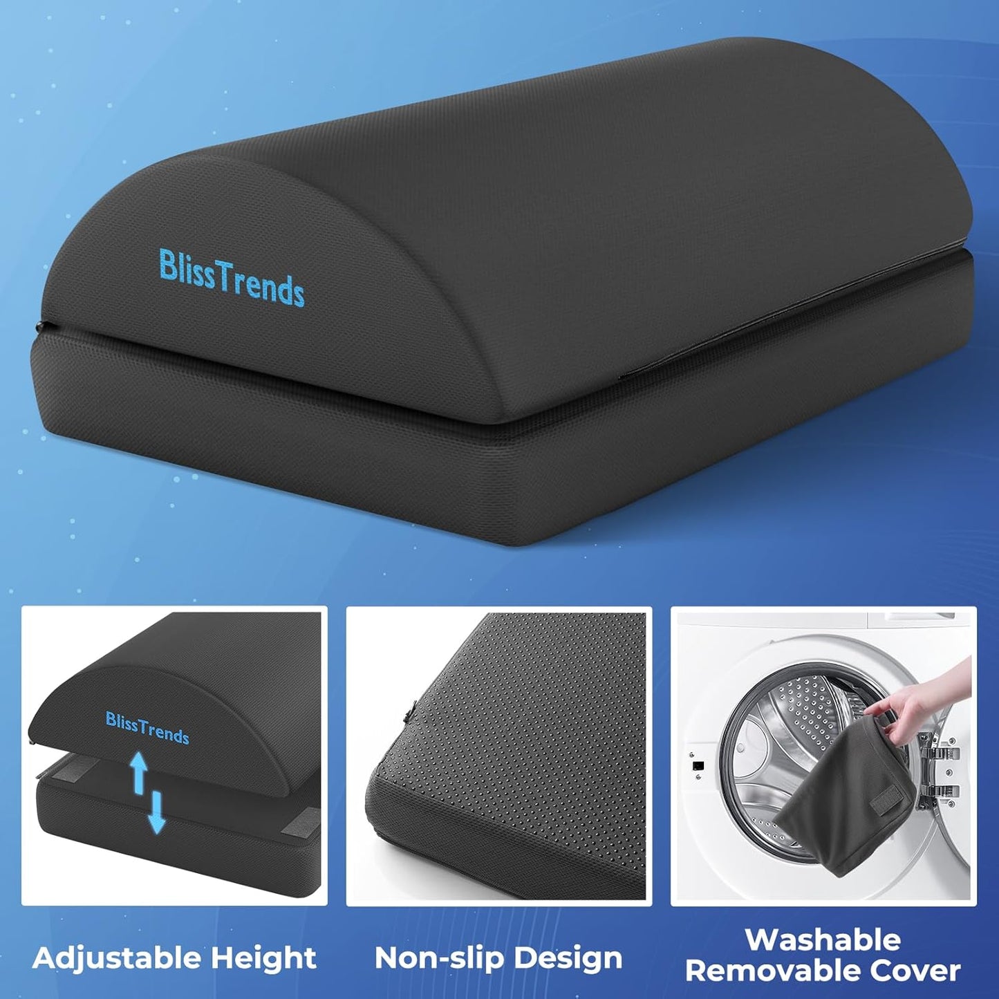 BlissTrends Foot Rest for Under Desk at Work-Versatile Foot Stool with Washable Cover-Comfortable Footrest with 2 Adjustable Heights for Car,Home and Office to Relieve Back,Lumbar,Knee Pain-Black