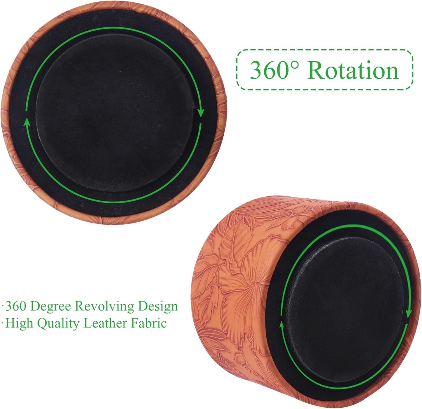 Round Leather Art Supply Organizer,Remote Control Holder,360 Degree Rotating,Multi-Functional Pencil Holder,4 Compartments Desktop Stationary Organizer(1-Fractal Flower) | Round - Colors C