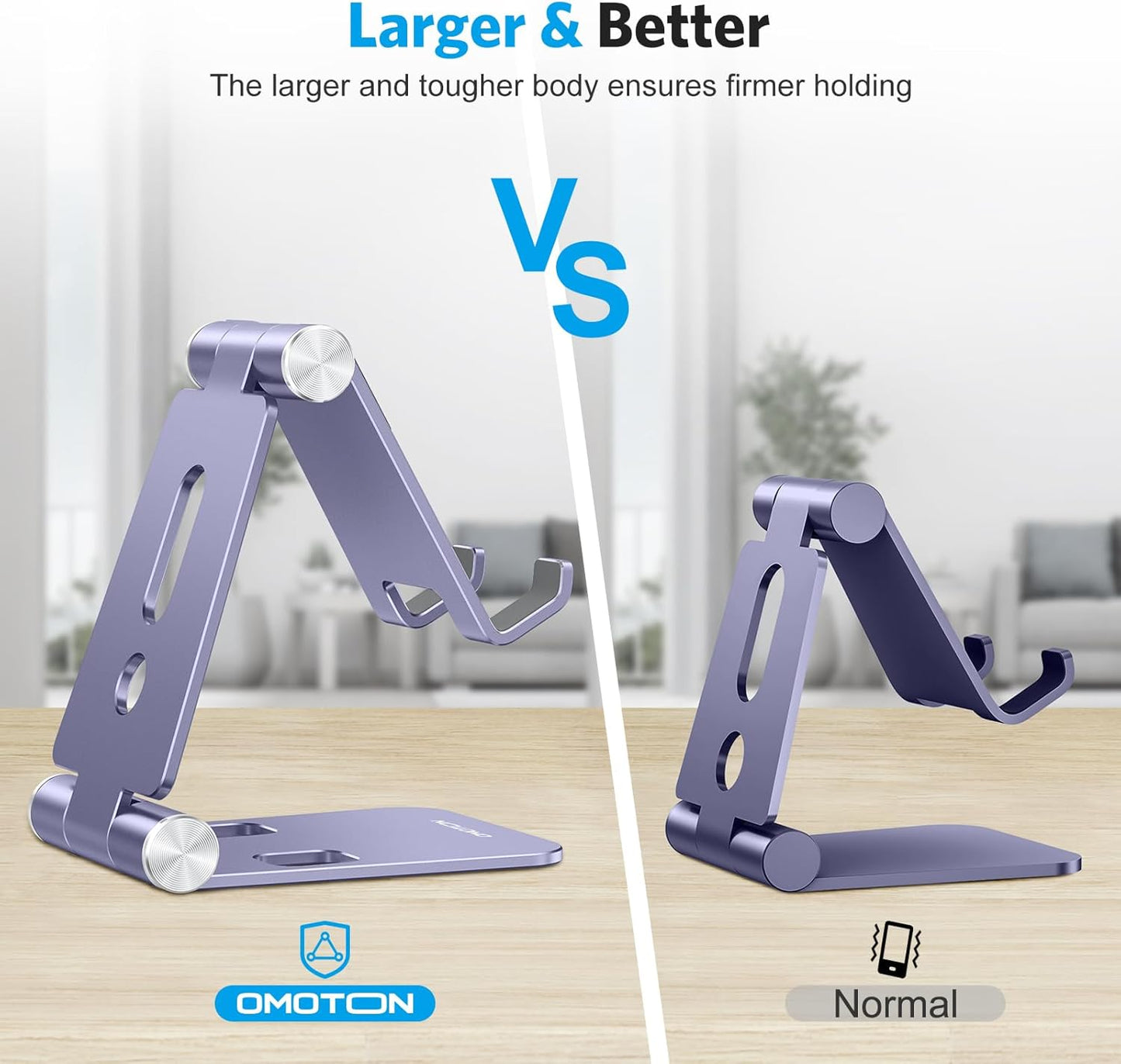 OMOTON Foldable Cell Phone Stand, C4 Portable Aluminum Phone Holder, Adjustable Phone Dock Cradle for iPhone 17/16/15 Pro Max Air, Small Tablets, Smart Phones, Women Men Gift for Fathers Day, Silver