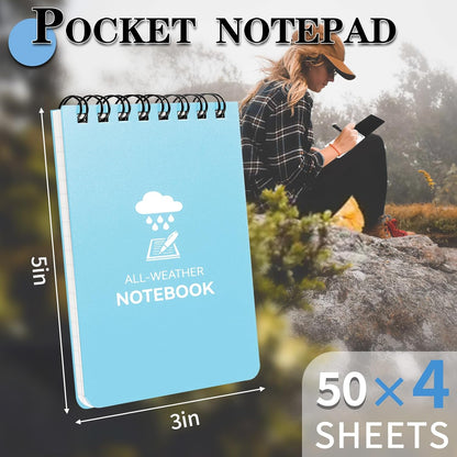 COIDEA Waterproof Notebook, 4 Pack Top-Spiral Pocket Notepad, 3" x 5" Weatherproof NotePad, All Weather Police Pocket Notebook Little Memo Steno Note Pads for Outdoor Office School Recording, Black