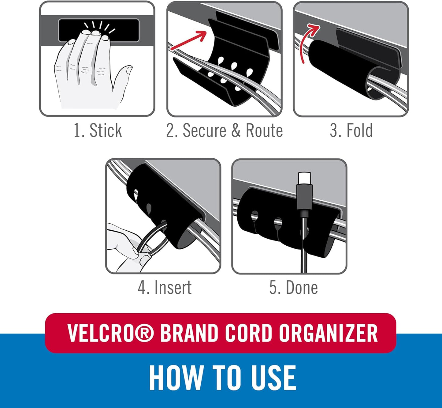 VELCRO Brand ONE-WRAP Cable Ties, 100Pk, 8 x 1/2" Black Cord Organization Straps, Thin Pre-Cut Design, Wire Management for Organizing Home, Office and Data Centers
