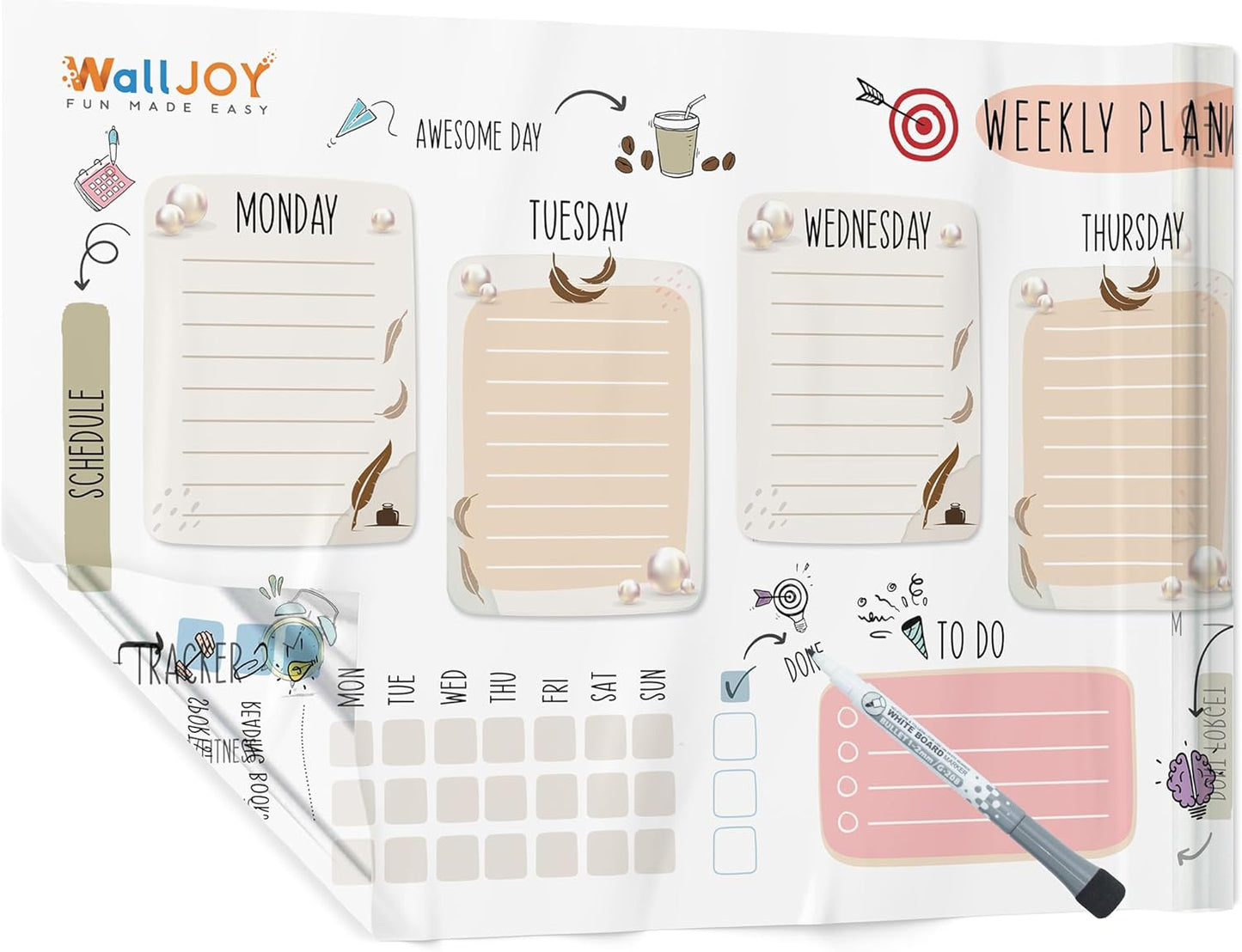 Dry Erase Calendar – 39.4x16” Weekly Dry Erase Board for Wall, Clear Weekly Planner Whiteboard, Reusable & Easy Erase, Sticks to Smooth Surfaces, Upgraded Static Cling – Improved Hold