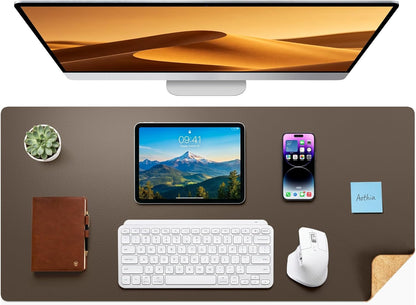 Aothia Dual-Sided Desk Pad - 25.6x13.7 inches Leather Desk Mat, Natural Cork Desk Pad Protector, Large Mouse Pad for Desk, Waterproof Desk Blotter Pad, Desk Writing Pad for Office Work/Home, Black