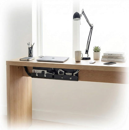 Ovanmexis Under Desk Cable Management Tray (2-Pack) with Quick-Release Mount - Snap-On Tool-Free, Includes Magnetic Cable Clips & Straps, No Drill Hidden Base for Home Office Standing Desk (Black)