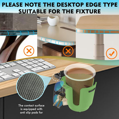 Desk Cup Holder with Spill-Proof Cup Design, Clip on Cup Holders for Desk, Table, Porch Swing, Patio Chair , Fits Maximum Diameter of 3/3.38 inches Bottles. (Black, Large)