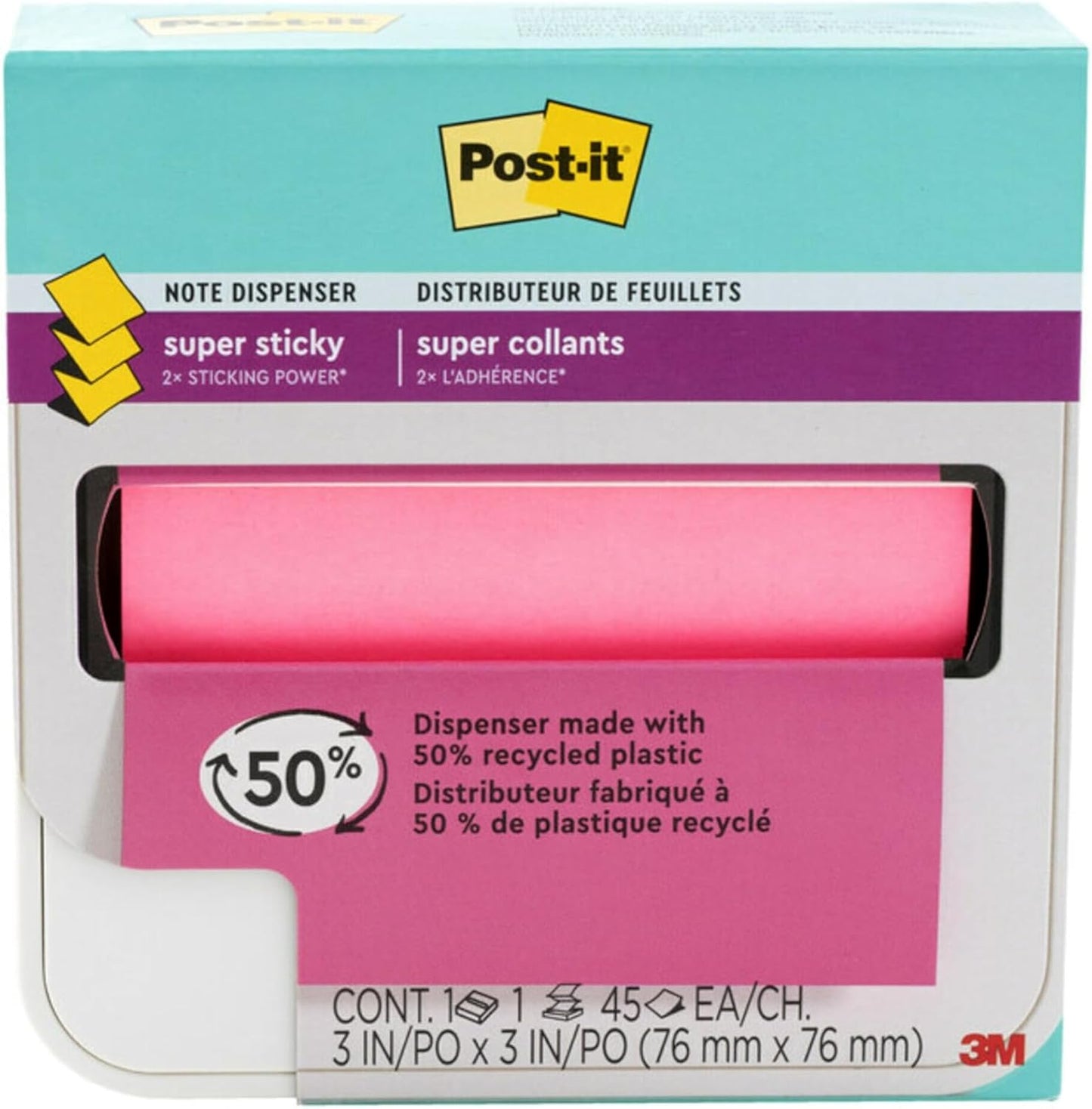 Post-it Super Sticky Pop-up Note Dispenser 2 Pack, White, 3 in x 3 in Pads, Includes 2 dispensers and 6 pop-up Note Pads (90 Sheets per pad, 540 Sheets Total) for Home, Office and Classroom