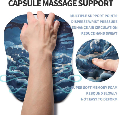 Ergonomic Raised Mouse Pad Wrist Support with Bilateral Slope Memory Foam Mousepad for Wrist Rest and Carpal Tunnel Pain Relief 11.8x7.9〃 Black