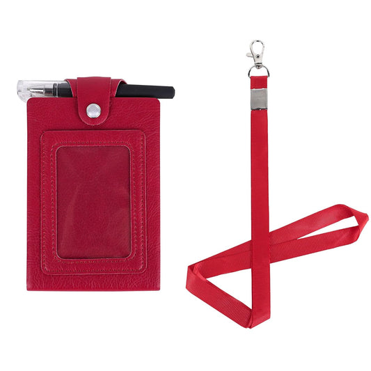 Biiange Mini Notebook on Lanyard, Small Notebook with Lanyard, PU Leather Lanyard Meeting Notebook, Neck Hanging Notepad with ID Slot and Pen (1Pcs Red
