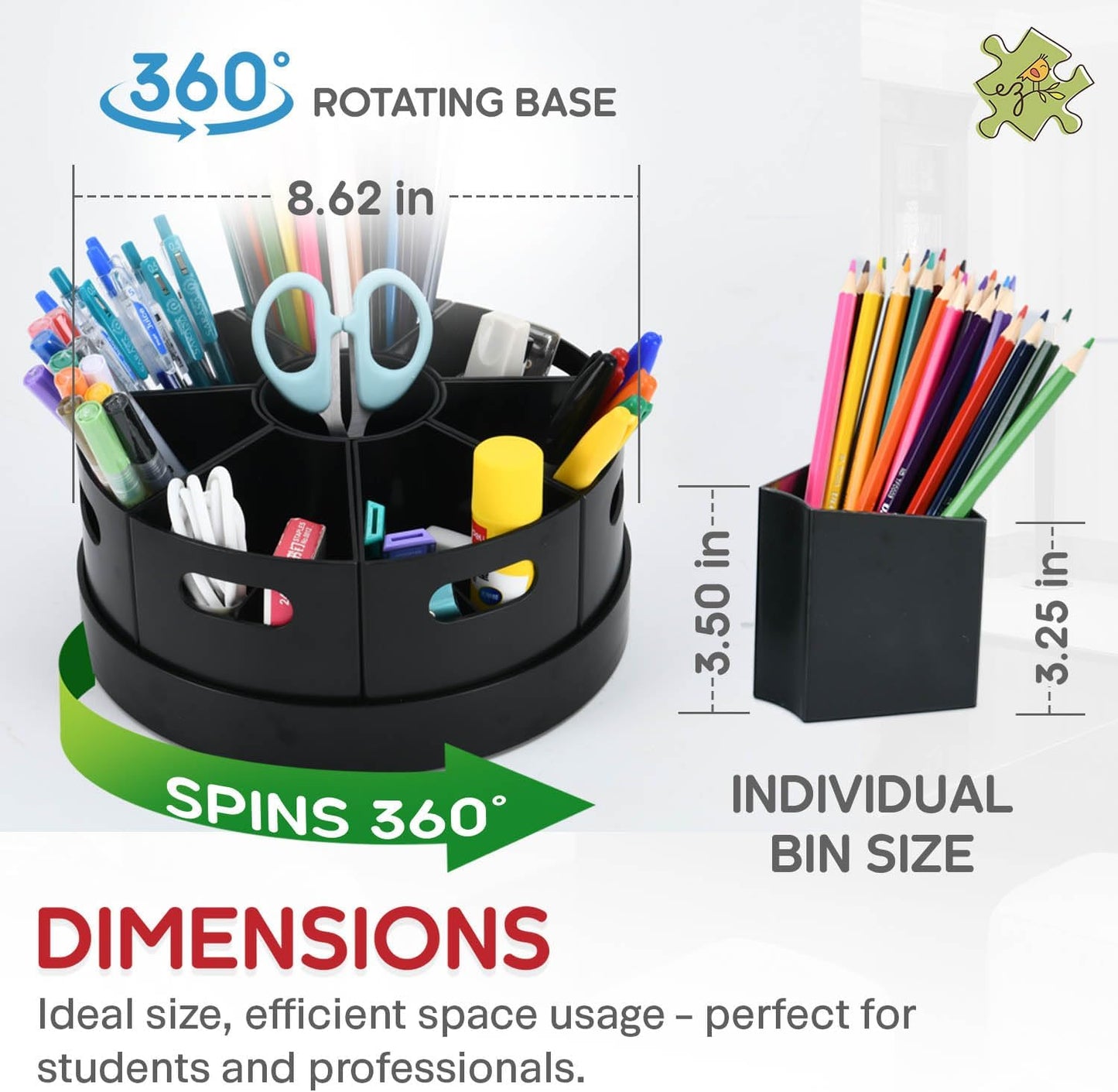 8.6" Desk Art Supply Organizer for Kids – Compact Rotating Lazy Susan Art Caddy with Dividers for Crayons, Markers & Pencils, Classroom Storage for Teachers Students Homeschool
