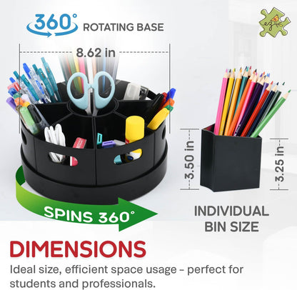 8.6" Desk Art Supply Organizer for Kids – Compact Rotating Lazy Susan Art Caddy with Dividers for Crayons, Markers & Pencils, Classroom Storage for Teachers Students Homeschool