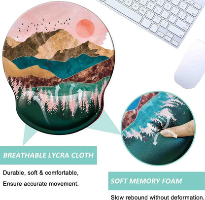 Mouse Pad with Wrist Support, Ergonomic Mouse Pad with Memory Foam Wrist Rest Cushion, Non-Slip Rubber Base Gaming Mice Pad for Home Office Computer Laptop, Flowers Grass