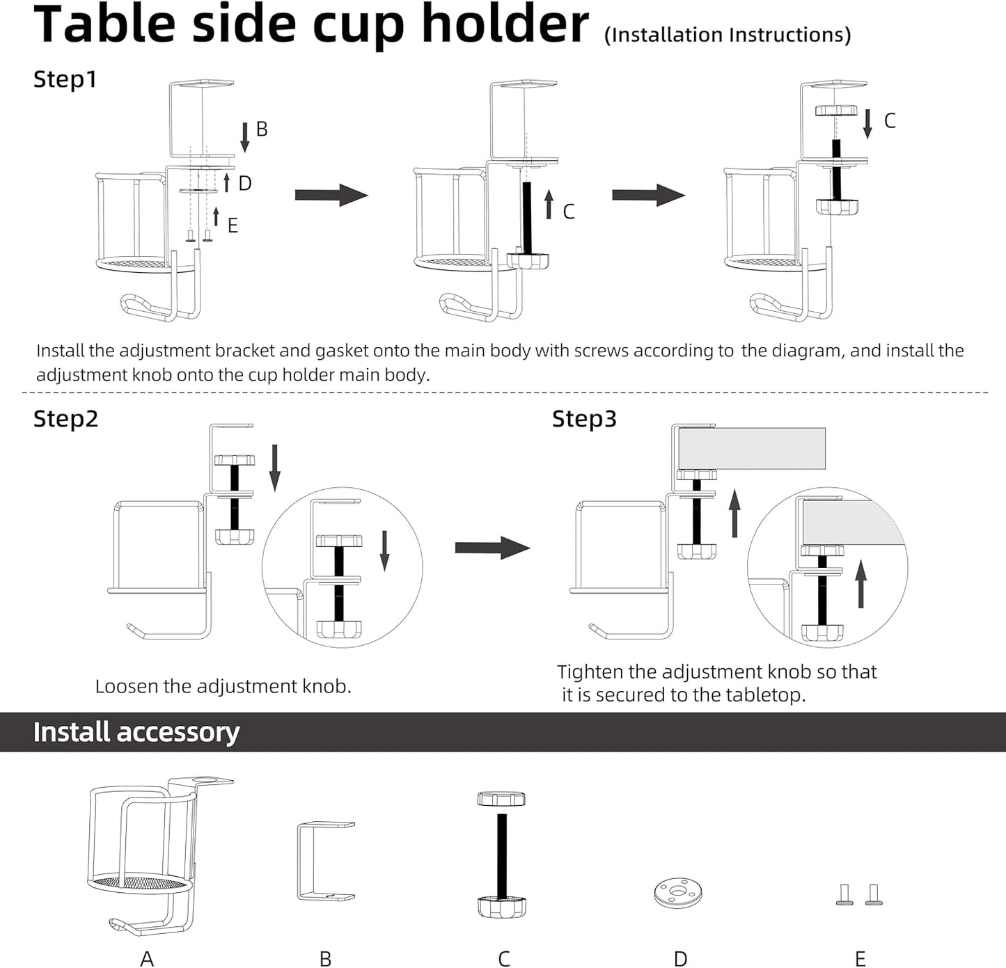 CABTE 2 in 1 Desk Cup Holder with Headphone Hanger Holder, Anti-Spill Clip-On Table Cup Hook with 360° Rotation for Lawn Chair, Office Home Gaming Table (1 Pack)