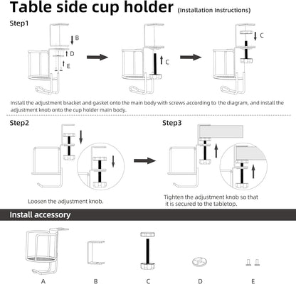 CABTE 2 in 1 Desk Cup Holder with Headphone Hanger Holder, Anti-Spill Clip-On Table Cup Hook with 360° Rotation for Lawn Chair, Office Home Gaming Table (1 Pack)