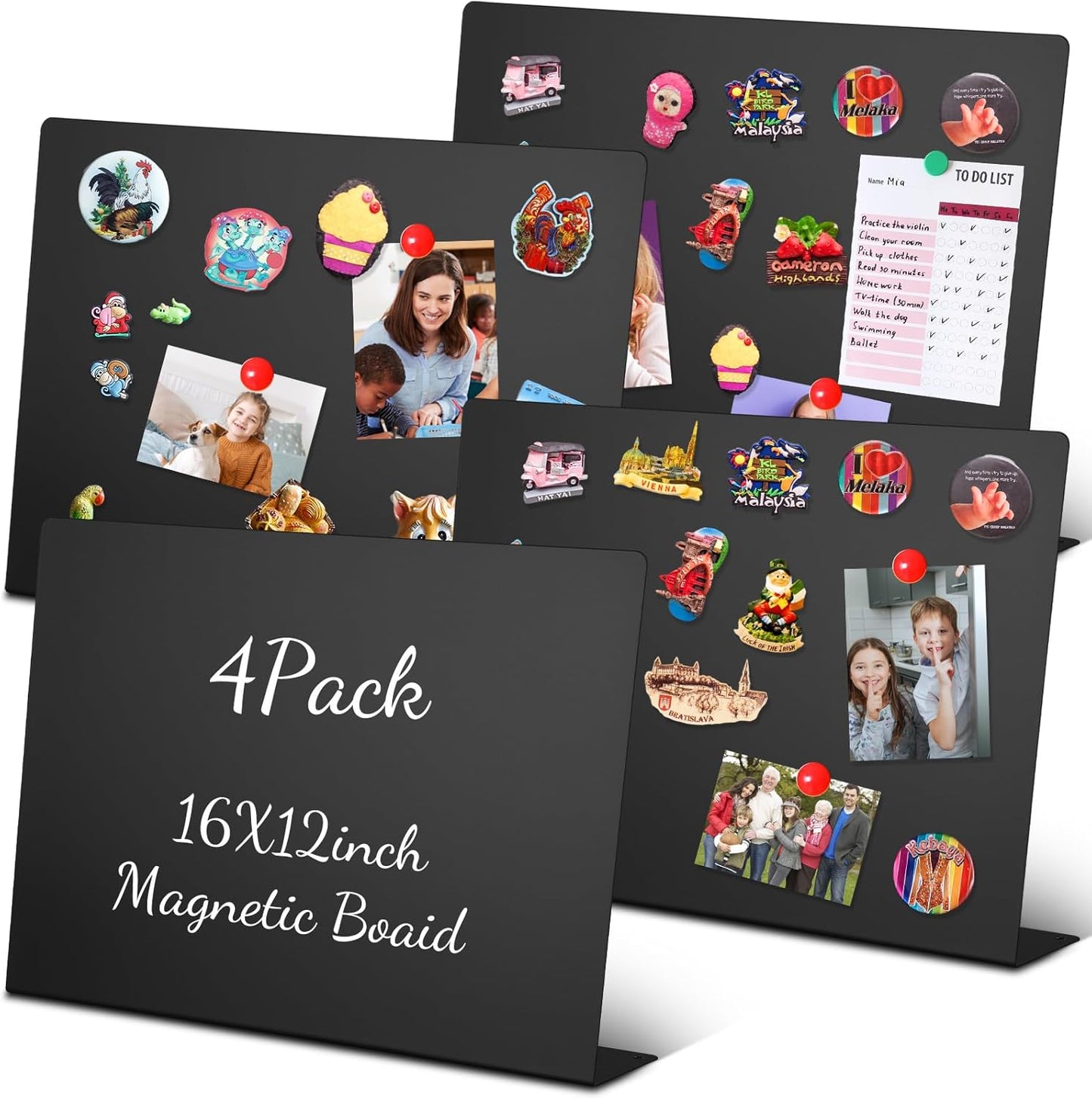 Geyoga 2 Pack Magnetic Bulletin Board with Stand, 16 x 12 Inch Black Magnet Display Board for Memo, Menu, Notes, Photos, for Kitchen Countertop, Office Desk, School