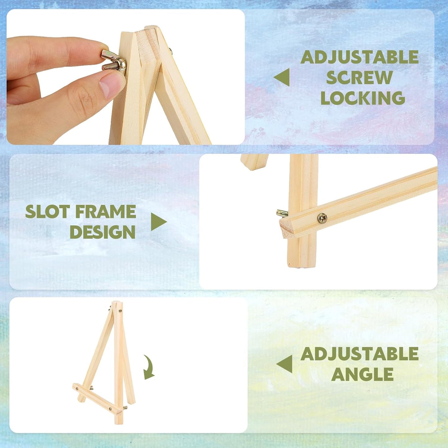 16 Pack 9 Inch Easel for Painting, Wooden Easel Stand Canvas Stand for Sign Table Top Small Art Easel for Artists and Students