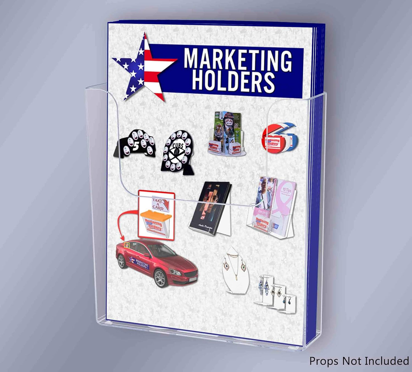 Marketing Holders 6 Pack Suction Cup Brochure Holder Holds 6 Inch Wide Literature Window or Glass Wall Mount Display Indoor Graphic Images Amenity Flyers or Reference Sheet Racks