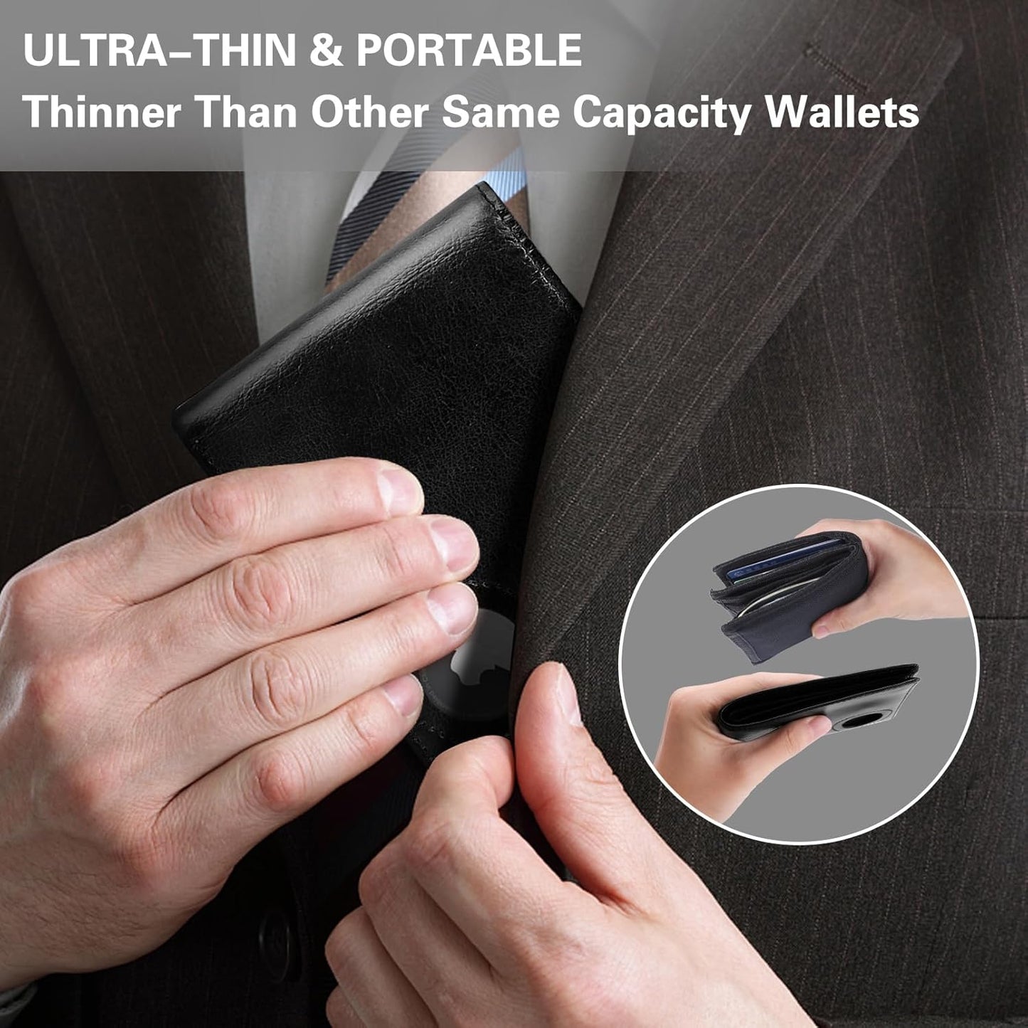 GIPUSSON Slim Leather Wallet for Men Airtag Hidden, Large Bifold Mens Wallet RFID Blocking with ID Windows, Credit Card Holder for Men Wallet