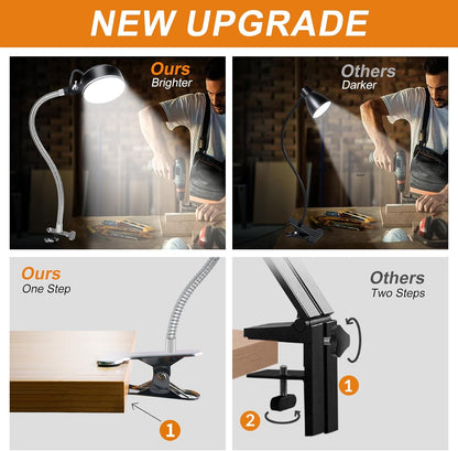 Clamp Light, LED Work Light with Flexible & Strong Clip for Workshop, Sewing, Lathe, Bandsaw, Workbench, Desk, Bright Small Area Task Lighting, 2000 Lumens, Silver