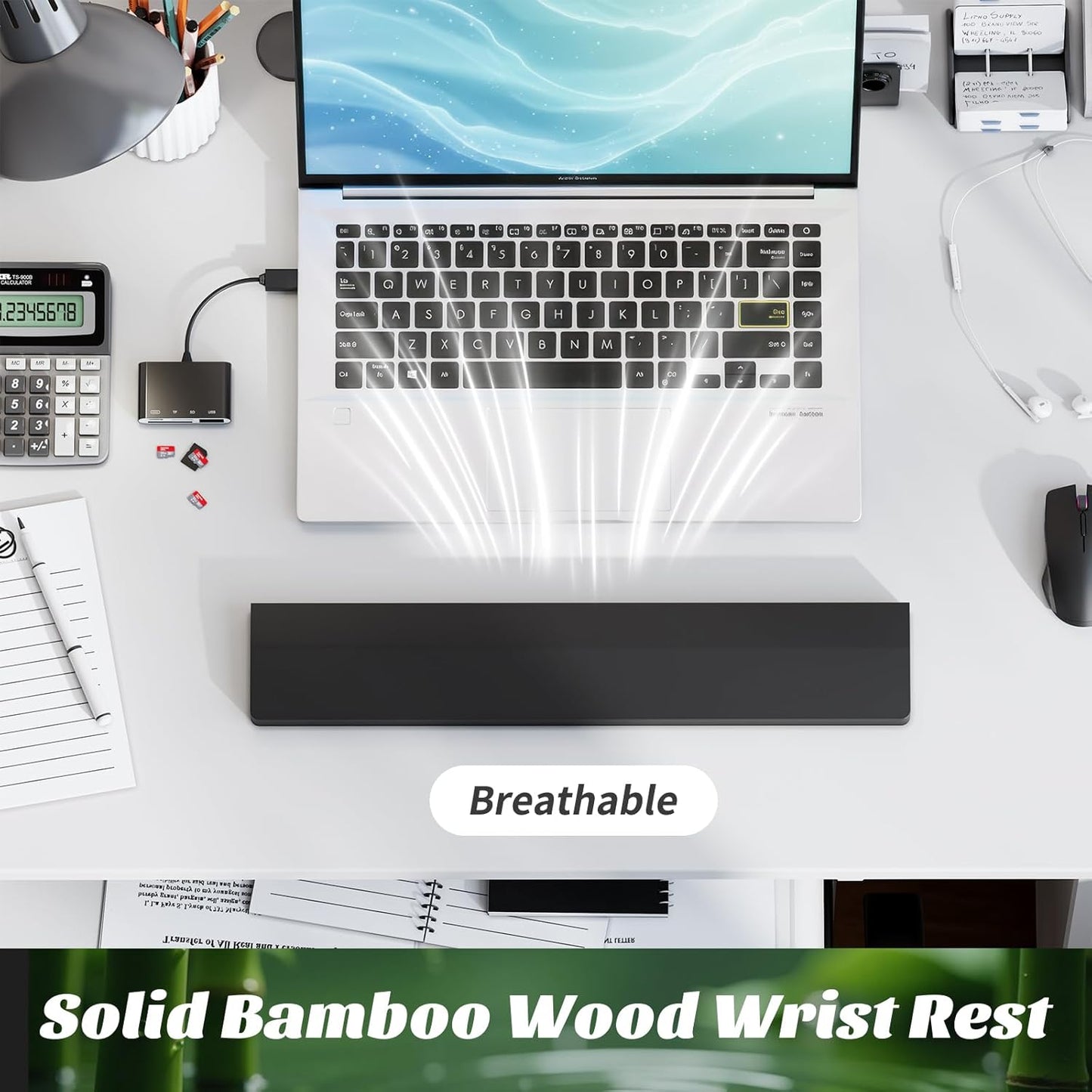 Wooden Wrist Rest, 11.8-inch Length and 22mm Thickness for Small Keyboard, Bamboo Wood Palm Rest, Ergonomic Design for Mechanical Gaming Keyboard