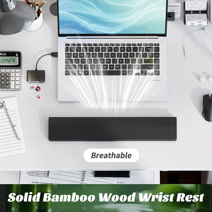 Wooden Wrist Rest, 11.8-inch Length and 22mm Thickness for Small Keyboard, Bamboo Wood Palm Rest, Ergonomic Design for Mechanical Gaming Keyboard