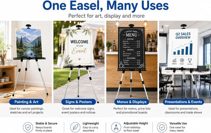 Art Easel Stand for Painting and Sign - RRFTOK 17 to 66 Inch Adjustable Aluminum Tripod Easels for Display, Portable Canvas and Poster Stand with Carry Bag for Beginners, Students and Classroom Use