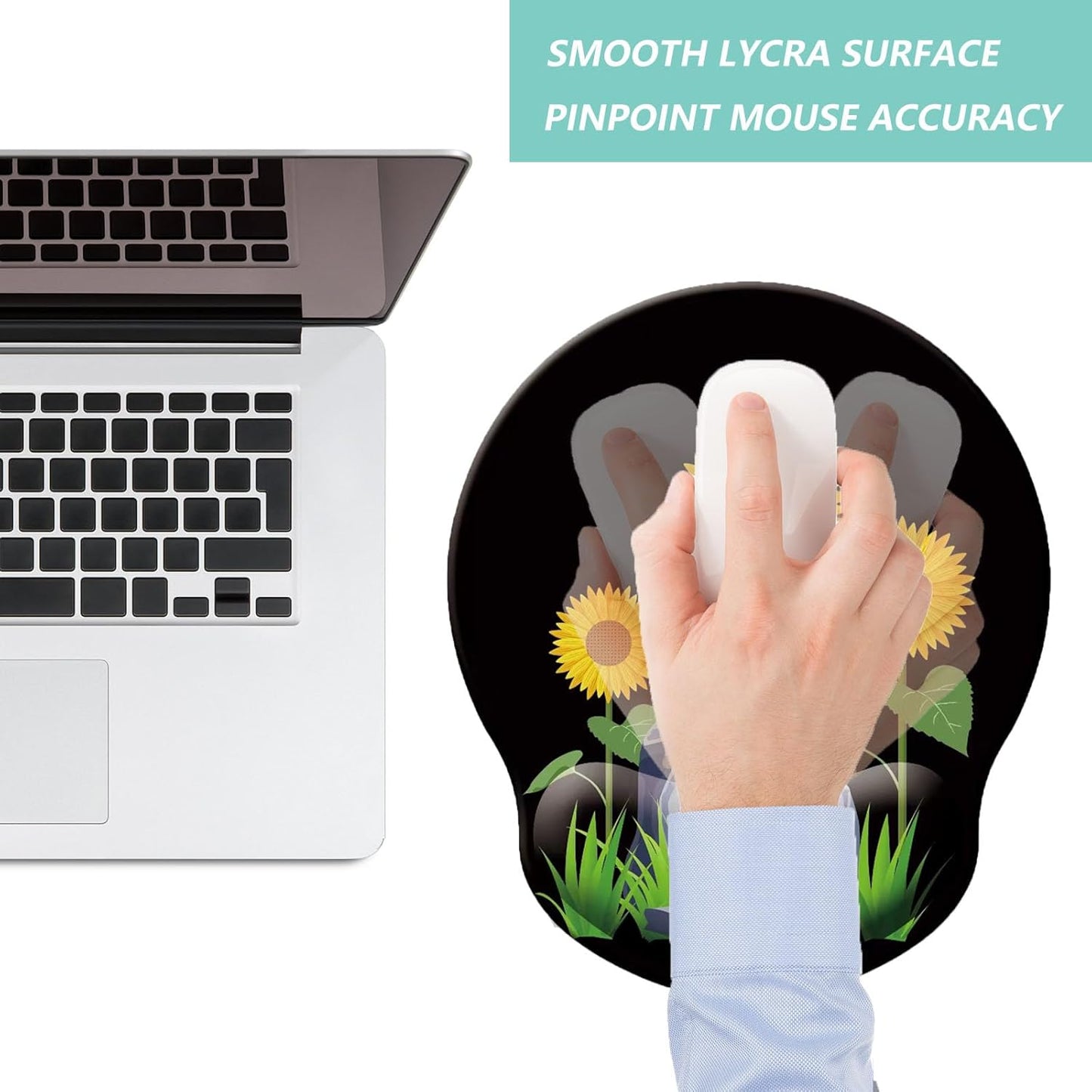Mouse Pad with Wrist Support, Ergonomic Mouse Pad with Memory Foam Wrist Rest Cushion, Non-Slip Rubber Base Gaming Mice Pad for Home Office Computer Laptop, Flowers Grass