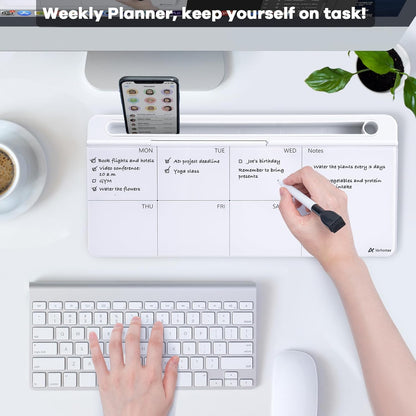 Varhomax Glass Weekly Planner Desk White Board, Desktop Calendar Whiteboard with Storage, to Do List Memo Caddy for Home Office and School Supplies, Black