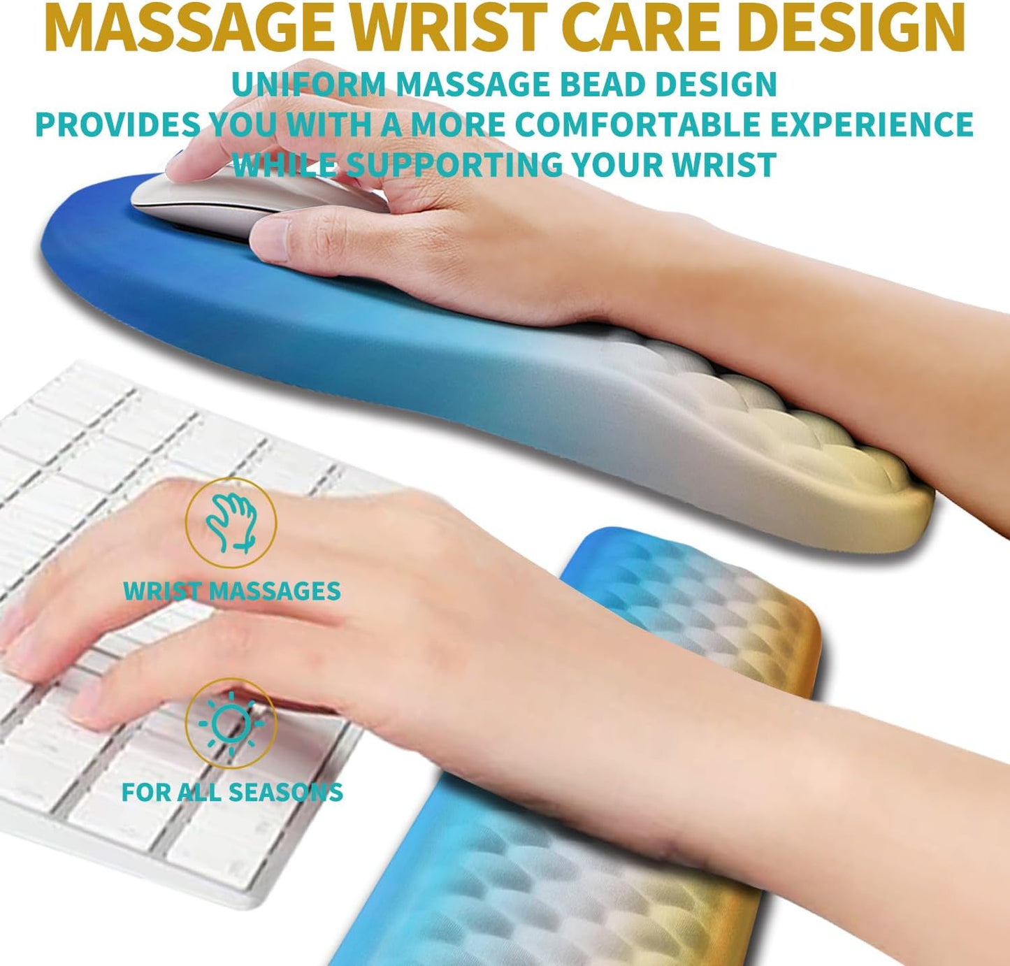 Hokafenle 2 in 1 Ergonomic Mouse Pad Wrist Support & Wrist Rest for Computer Keyboard Set, with Relieve Carpal Tunnel Pain Massage Bulge and Full Memory Gel Design (2In1 Set, Black)