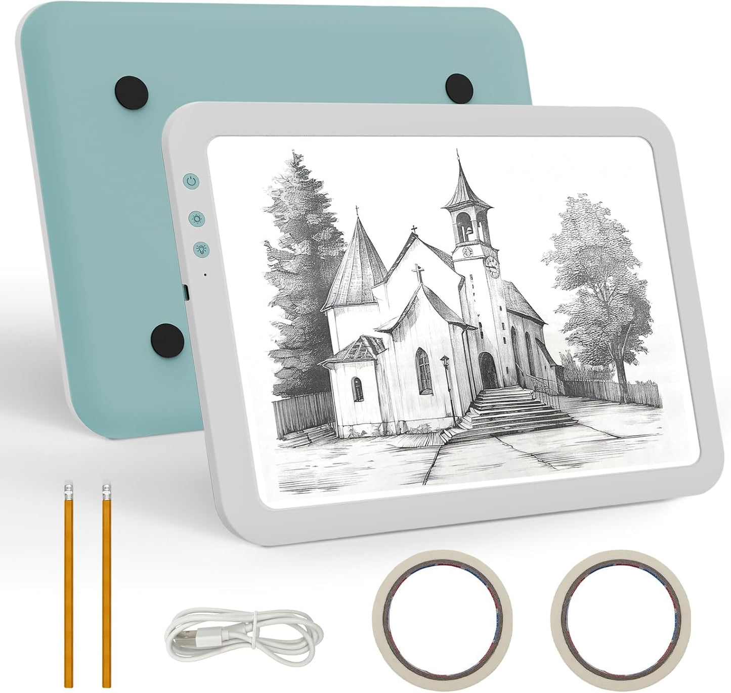 Fiqiuuiid A4 Rechargeable LED Light Pad, Tracing Light Box with 6-Level Dimmable & Light Guide artboard, Diamond Painting Light Board with Stand and Top Clip, Cordless Lightbox with Carrying Case