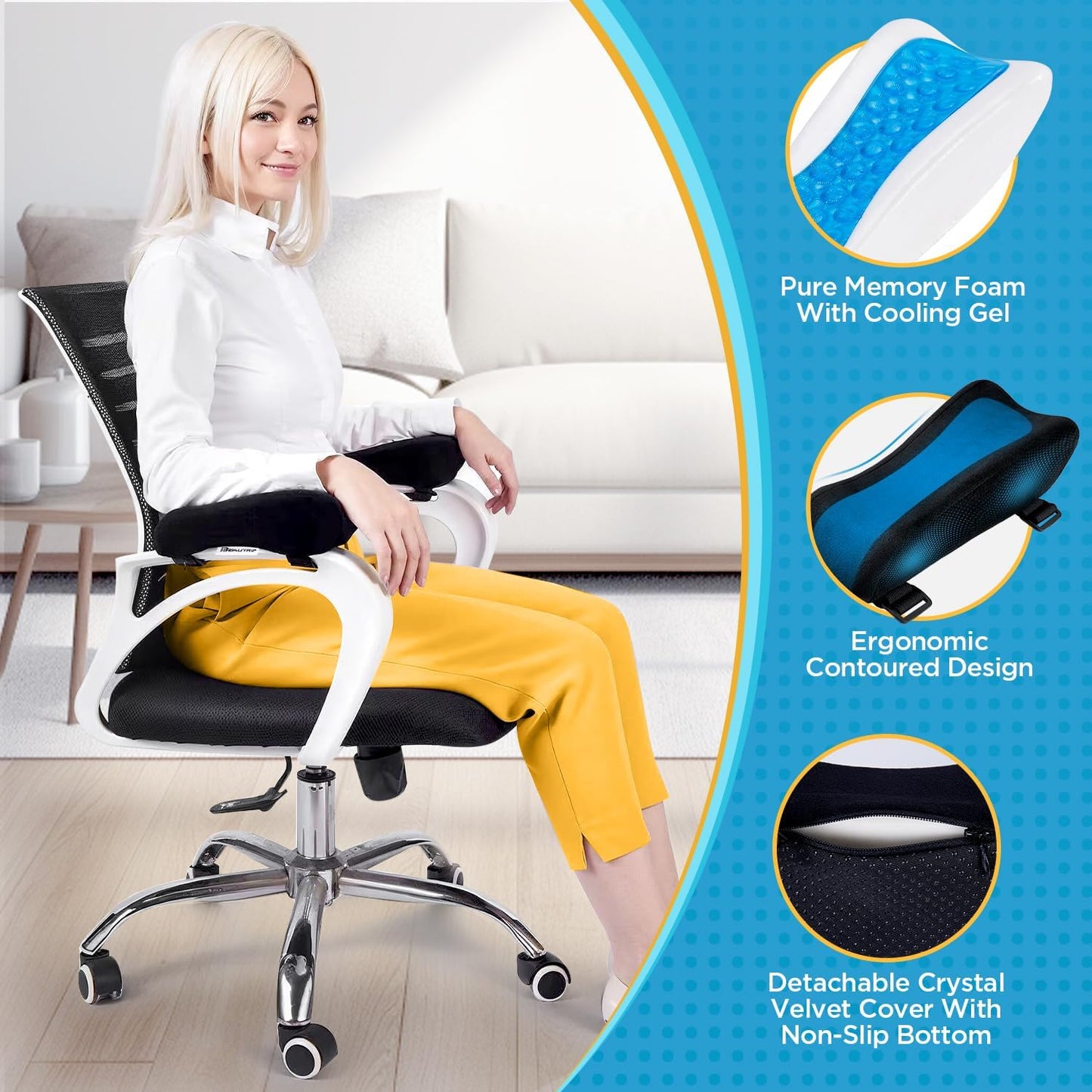 BEAUTRIP Ergonomic Armrest Pads- Office Chair Arm Rest Cover Pillow - Elbow Support Cushion for Computer, Gaming and Desk Chairs (Set of 2, Mesh Cover)