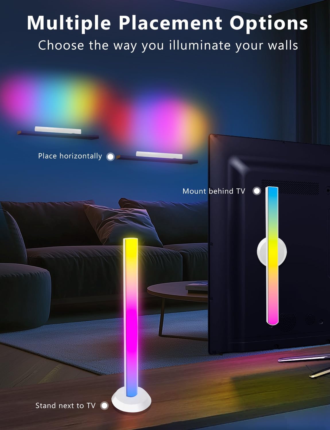 DAYBETTER Smart LED Light Bars, RGB Light Bar, 14 Inches TV Backlights with Scene and Music Modes, Smart Light Bars with Multiple Placement Options, Mood Lighting, PC Gaming Light Bar for Room Decor
