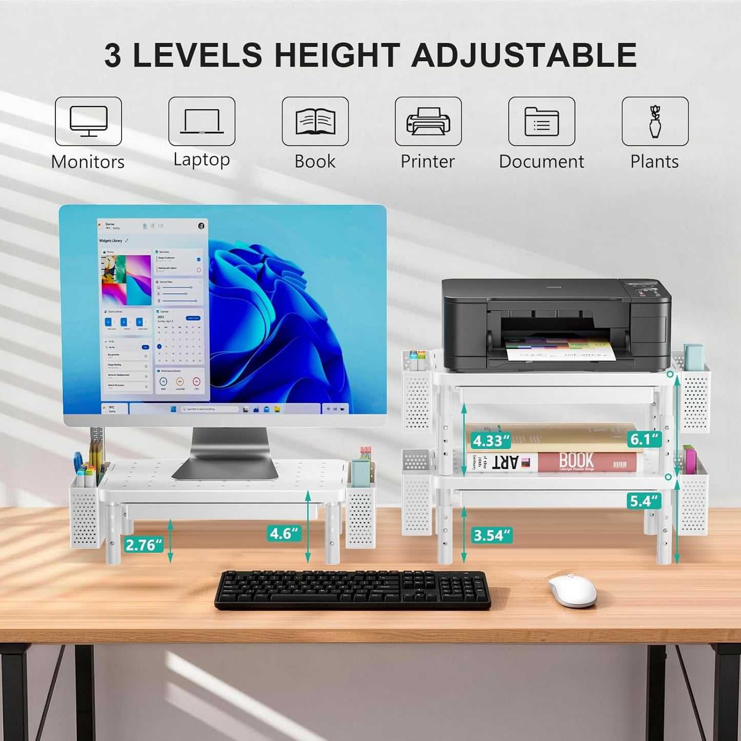 WALI Monitor Stand Riser with Drawer and 2 Pen Holders, Desk Organizers and Accessories for Computer, Printer, Laptop Stand for Home Office Supplies, (PTT004-B), 1 Pack, Black