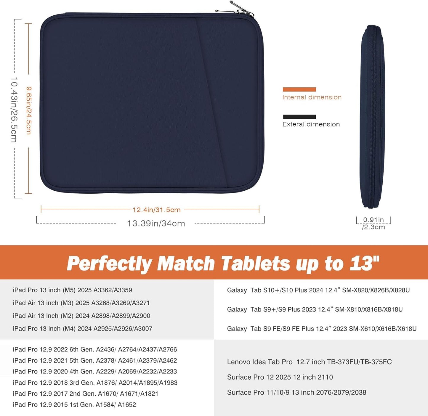 MoKo 9-11 Inch Tablet Sleeve Case, Fits New 11inch iPad Air M4/Pro M5, iPad A16 11", i-Pad 10/9/8/7th/Air 5/4th 10.9"/10.2", Tab S9/S8 11", Protective Bag Carrying Case with Pocket, Dark Gray