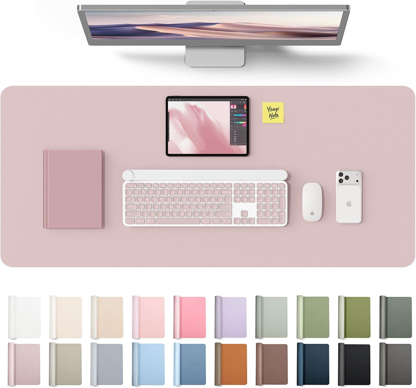 YSAGi Leather Office Desk Pad Protector, Large Mouse Pad, Non-Slip, PU Leather, Laptop Desk Blotter, Waterproof Writing Pad for Office and Home, Black, 23.6" x 13.8" - Colors A