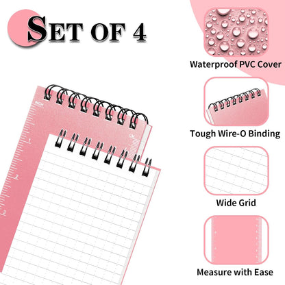 COIDEA Waterproof Notebook, 4 Pack Top-Spiral Pocket Notepad, 3" x 5" Weatherproof NotePad, All Weather Police Pocket Notebook Little Memo Steno Note Pads for Outdoor Office School Recording, Black