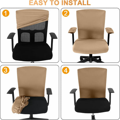 Tallew 4 Pcs Office Chair Covers Set Computer Universal Protective Stretchable Chair Seat Covers Desk Armrest Cover Pads Office Cushion Backrest for Rotating(Regular,Black)
