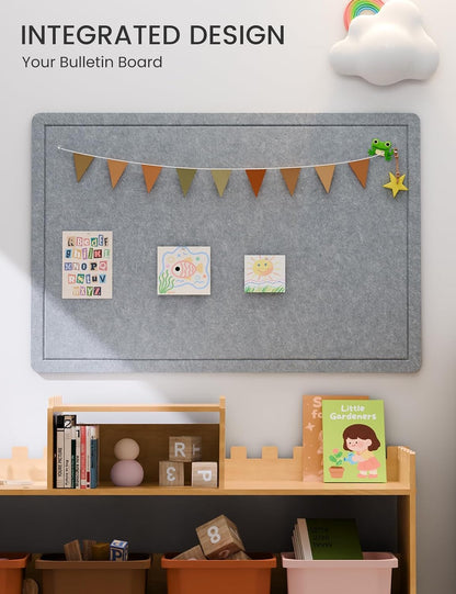 Fluxynara Bulletin Board, 23.6" x 17.5" Cork Board Alternative with 12 Safe Removable Adhesive Tabs, Foldable Felt Pin Board for Home Office, Classroom, Bedroom,Entryway for Walls—Sage
