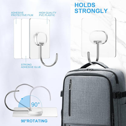 JINSHUNFA Adhesive Wall Hooks 13LB Heavy Duty No Drill Large Transparent Waterproof Hooks for Bathroom Kitchen Towel Coat 8 Pack