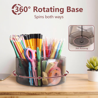 Absonic 250pcs Acrylic Pencil Holder Marker Organizer, 360-Degree Rotating Pen Holder, Crayon Organizers for Kids Pencil Organizer Caddy Art Supply Lazy Susan Organizer for Desk Home School Office