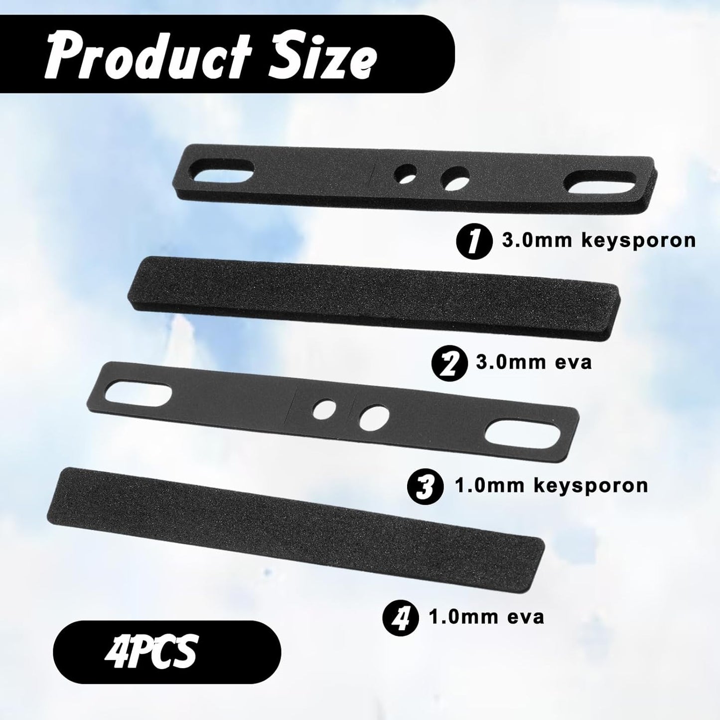 4 PCS Keyboard Spacebar Foam Space Bar Foam Silencer Pad EVA Foams Pad for 6.25u Mechanical Keyboards (2mm, 3mm)