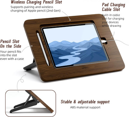 AFOOYO Bamboo Tablet Drawing Stand - Portable & Adjustable 5 Angles,Laptop Stands Riser, Book Reading Stand,Compatible with 9.7/10.2/10.5/10.9/11 inches