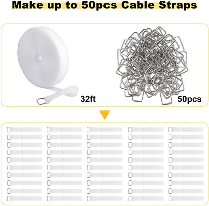 YMCRLUX 1"x32ft Hook and Loop Straps with 50 Metal Buckles, Adjustable Fastening Cable Straps, Cut-to-Length Cinch Strap, Reusable Nylon Securing Cord Ties for Organizer or Storage, 1 inch Wide, Black