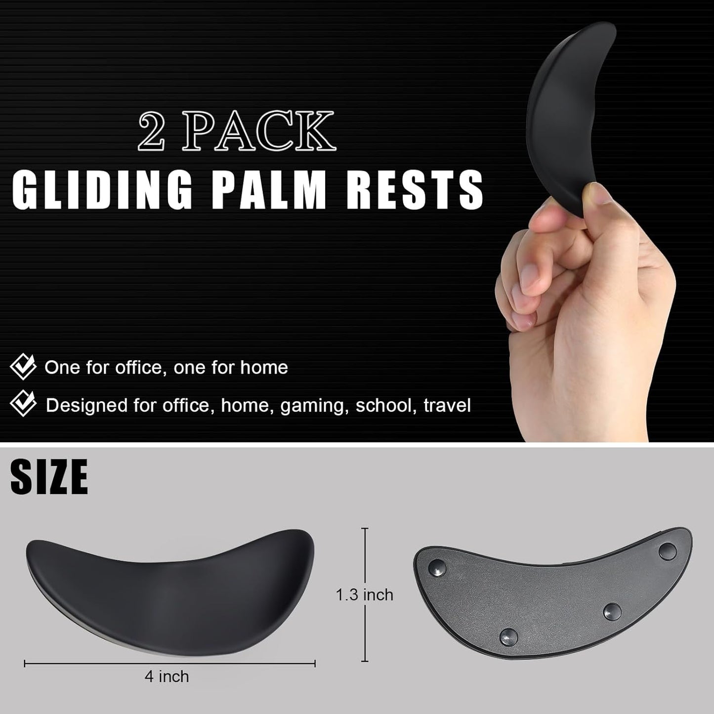 JIKIOU Right-Handed Truly Ergonomic Wrist Rest for Mouse 2 Pack, Carpal Tunnel Support, Pain Relief, Anti-Fatigue, Easy Glide, Office Computer Laptop Gaming Black