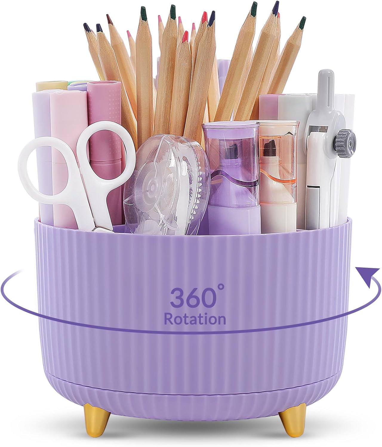 KONVINIT Pencil Pen Holder for Desk, 5 Slots 360 - Degree Rotating Desktop Organizer, Cute Desk Organizers and Accessories for School, Home, Office and Art Supply, Black