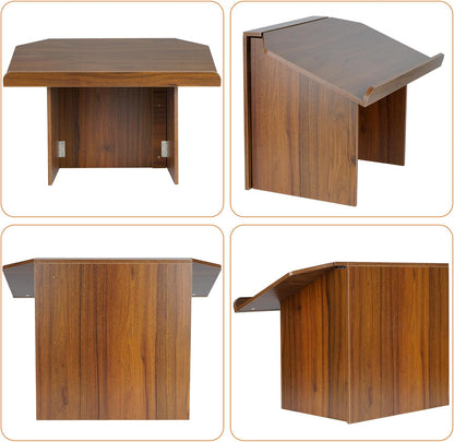 Nisorpa Foldable Table top Lectern, Podium Stand with Bookstop Portable Folding Tabletop Desk Teacher Speaker Lecture Classroom Presentation Stand, Laptop Computer Book Holder