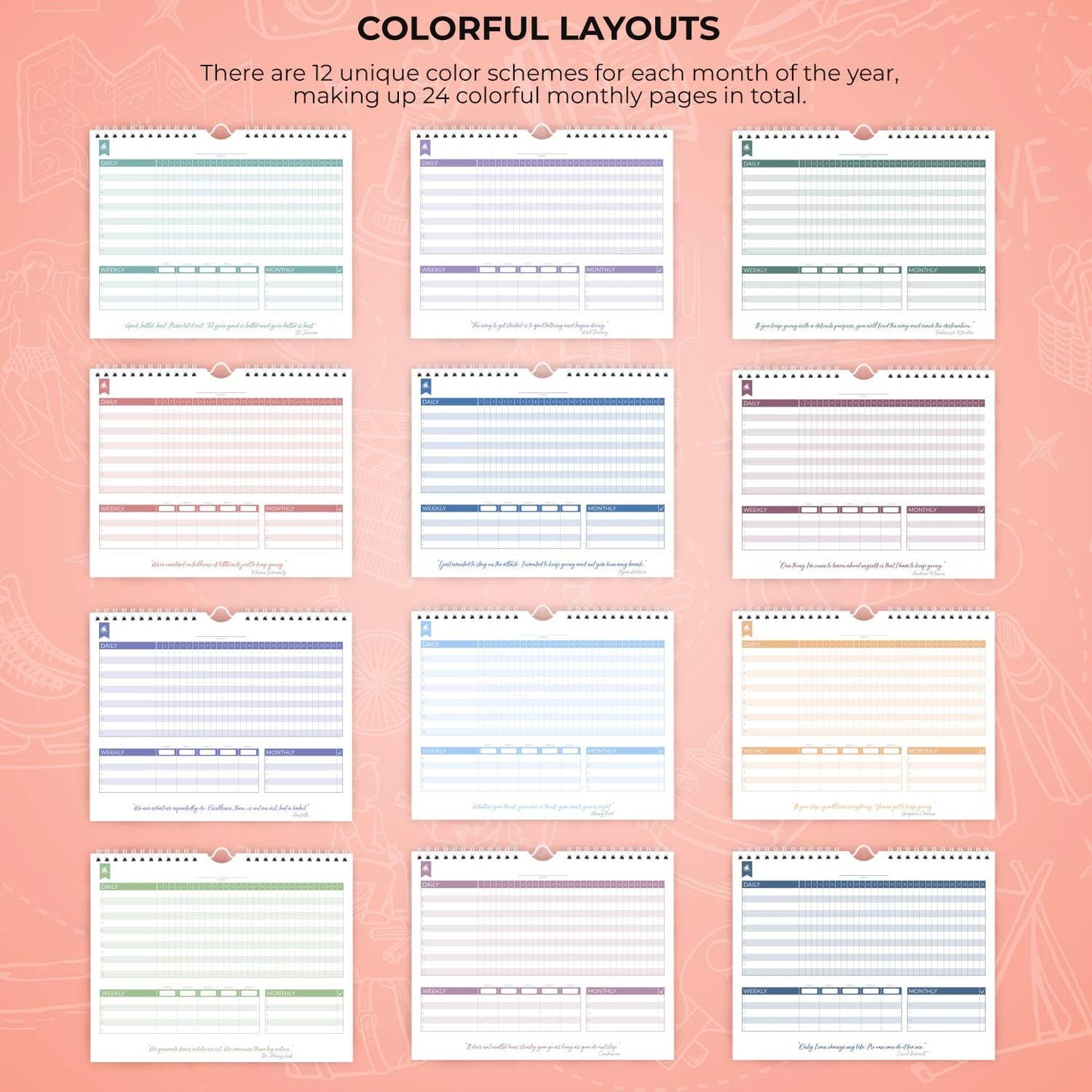 Clever Fox Habit Tracker Calendar – Inspirational Goal Tracker and Habit Calendar for Atomic Habits – Colorful Habit & Goal Planner Journal to Boost Productivity – 24 Months, 10″ x 8″ (Black)