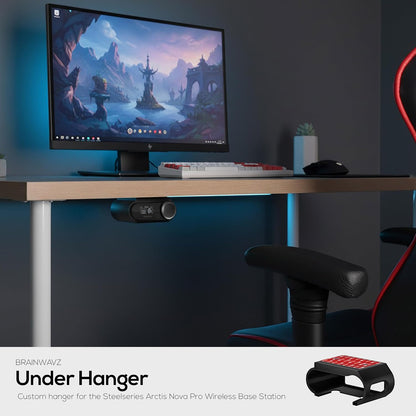 Under Desk Headphone Hanger Stand for Steelseries Arctis Nova Pro Wireless Headsets with Dock for the Wireless Base Station by Brainwavz (HPS02)
